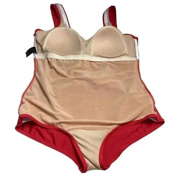 Esther Williams Womens 14 Classic Sheath Retro Swimsuit Red White Padded - Picture 7 of 10